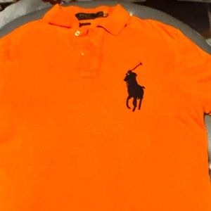 Men’s ’Big Polo Pony’ Ralph Lauren Polo Shirt Short Sleeves Orange w/ Navy Logo
